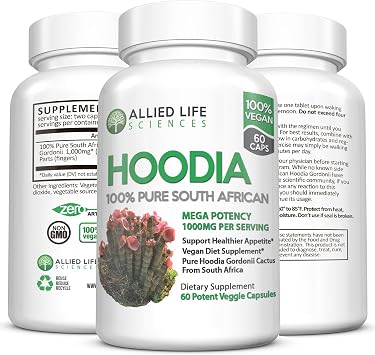 Hoodia Gordonii - Natural Vegan Appetite Suppressant Pills. Stimulant Free Unlike Most Diet Pills & Weight Loss Products - 1 Bottle 60 Caps