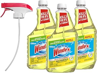 Windex Refill Multipurpose Disinfectant Cleaner Spray with Reusable Trigger, Bottle Made from 100% Recovered Coastal Plastic, Surface Cleaning Spray, Citrus Fresh Scent, 32 Fl Oz (Pack of 3)