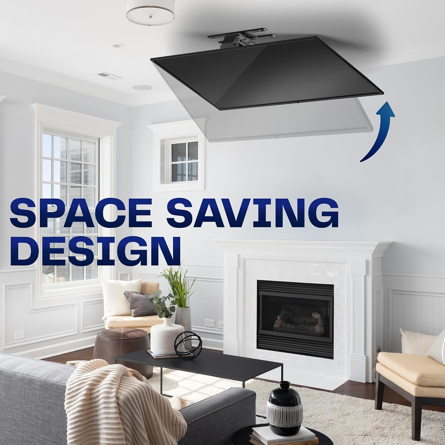 VIVO Electric Flip Down and Full Swivel Ceiling TV Mount for 37 to 86 inch Screens, Large Motorized Flat or Pitched Ceiling VESA Mount, Holds up to 121 lbs, App and Voice Control, Black, MOUNT-E-FD85S