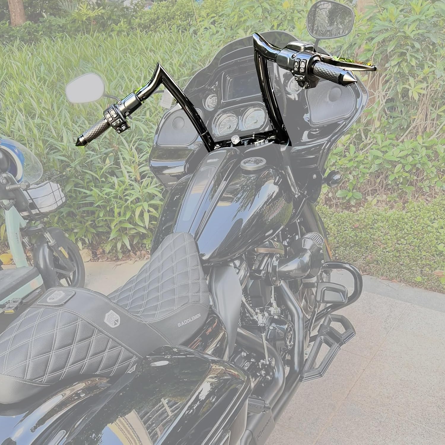 1 1/4" Black Ape Hanger Handlebar Compatible for Harley 883 1200 Sportster XL Softail FLST FXST Dyna, Road King 1994-2023, Road Glide 1998-2013 Motorcycle 12 inch Rise