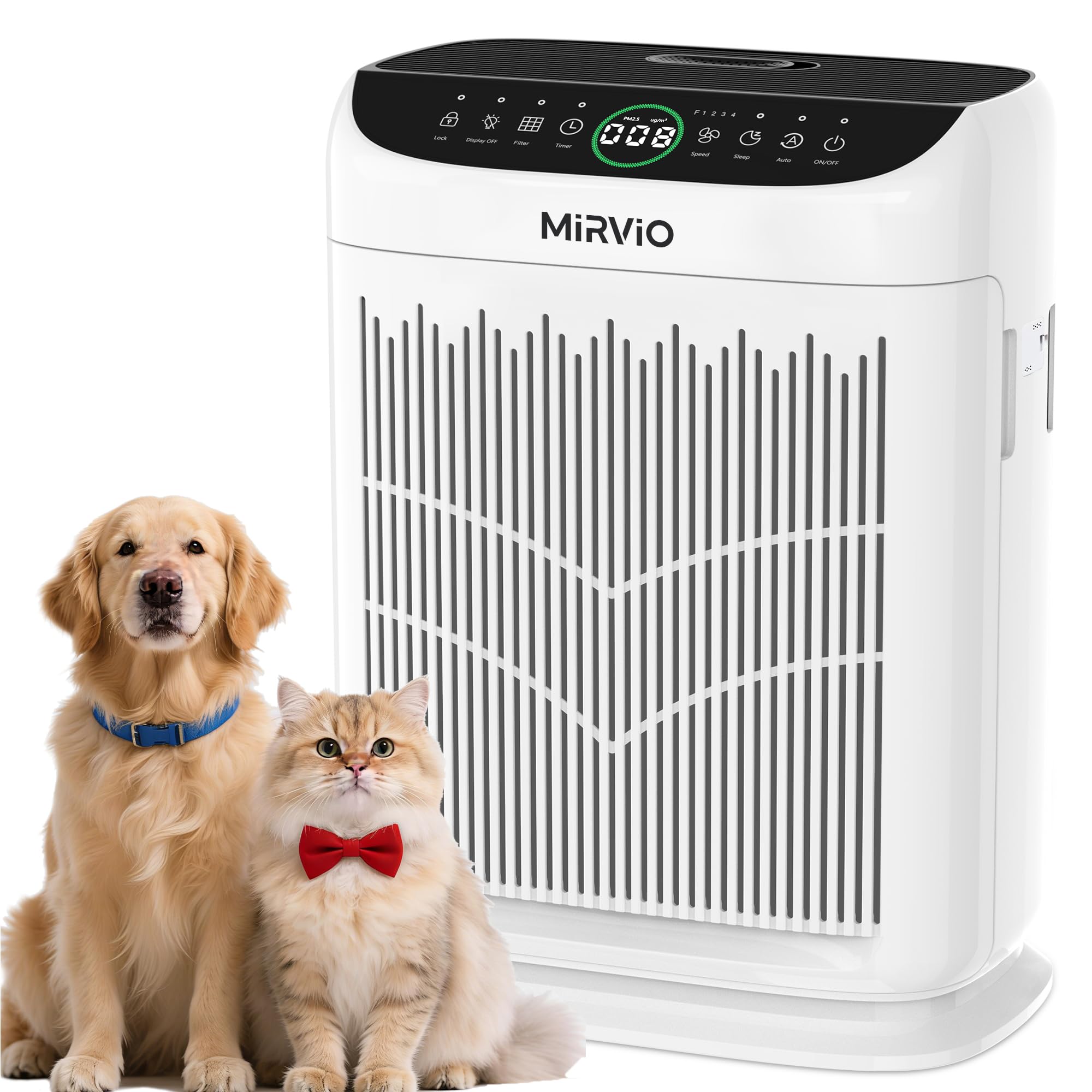Mirvio Air Purifiers for Home Bedroom Large Room Up to 3000 Ft², HEPA Air Cleaner with Washable Double-Side Filter, PM2.5 AQI,Timer,15dB Sleep Mode for Pet, Dander, Dust, Pollen, Odors, White