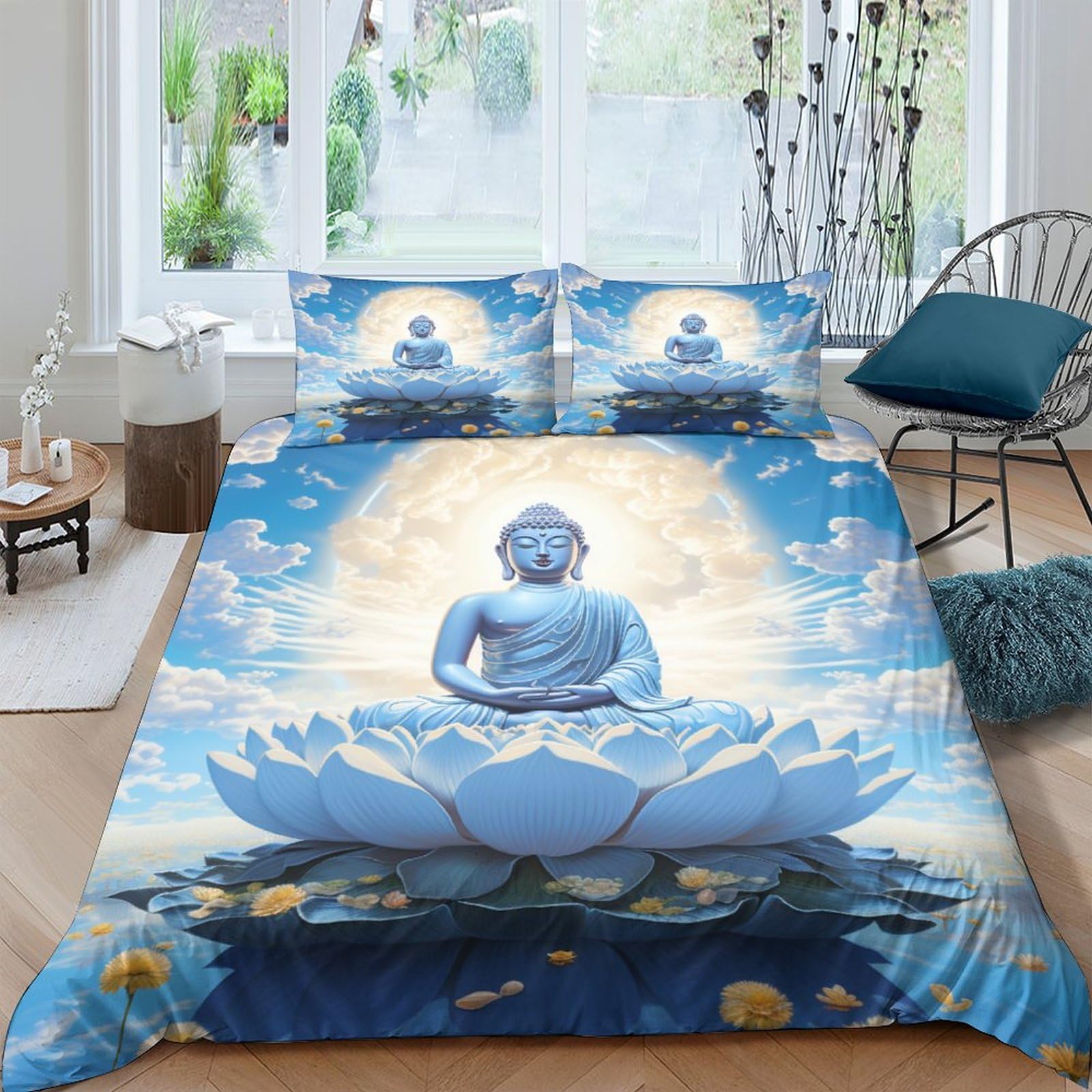 Housse de couette Bouddha avec fermeture éclair invisible en microfibre douce