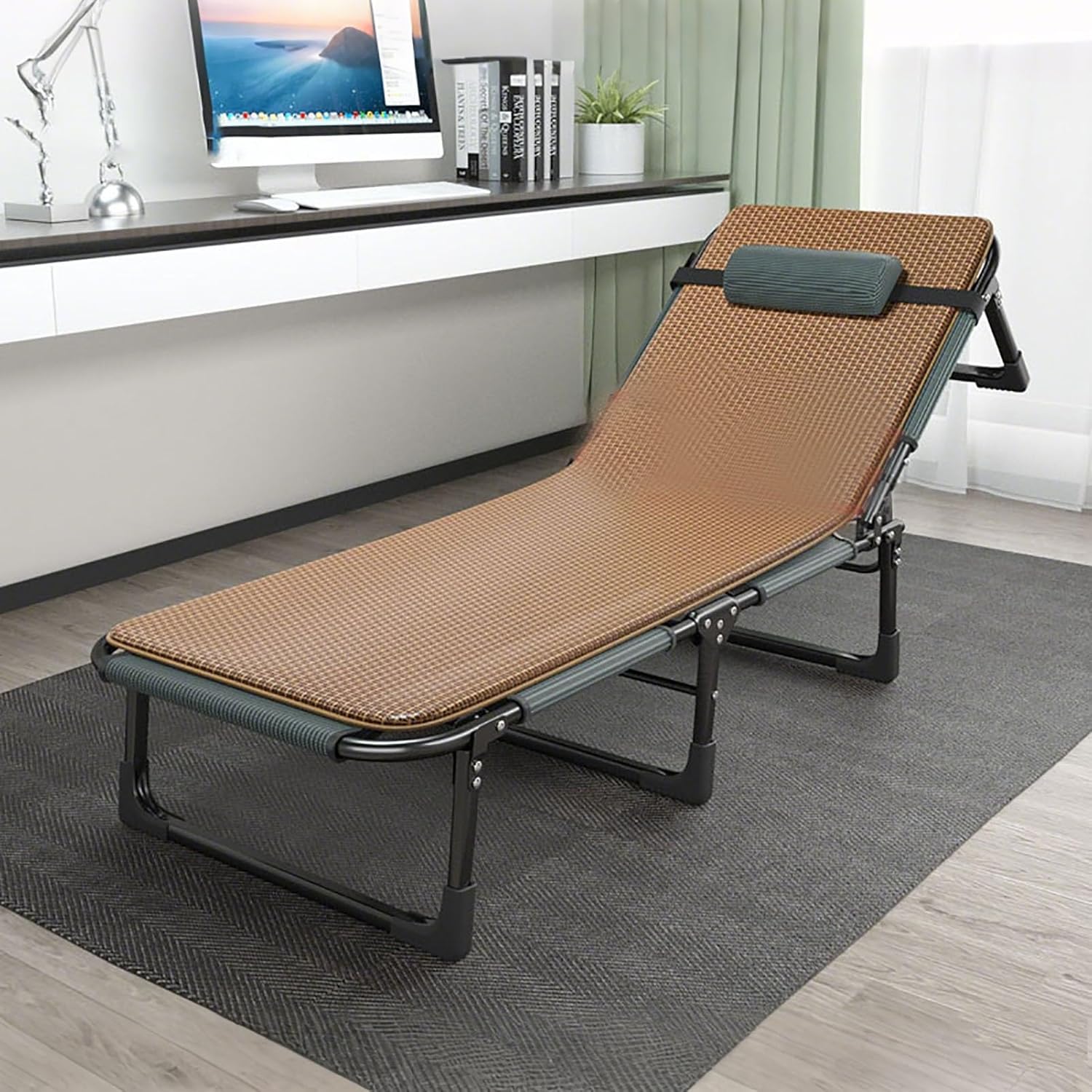 Folding Camping Cot 4-Angle Adjustable Portable Outdoor Sleeping Bed with Mattress Steel Frame Lounge Chair for Living Room Office Hospital(191x68x28cm)