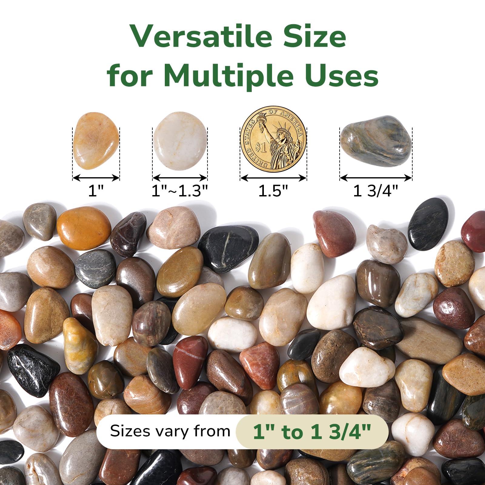GreatBuddy Flusssteine, gemischte Farben, 3,5 cm, große dekorative Kieselsteine für Garten, Landschaftsbau, Outdoor, polierte Pflanzensteine für Topfpflanzen, Aquariumsubstrat und Vasen, 13,6 kg