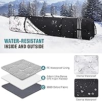 Vista 6 de Bolsa de snowboard y esquí para viajes aéreos, bolsa de snowboard acolchada completa impermeable que se ajusta a tabla, botas, ropa, casco