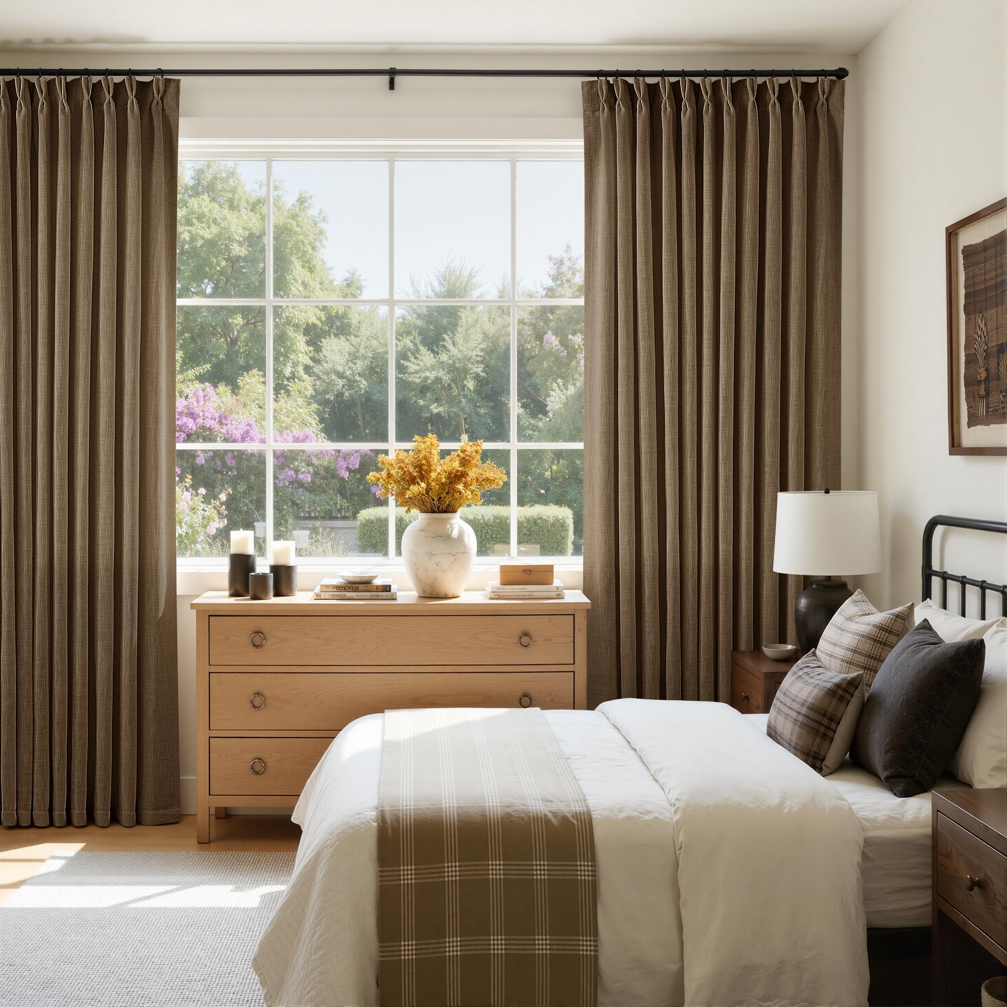 TWODRAPES Extra Wide 90 Inch Long Pleated Curtains 70 Inch Wide Dutch Cocoa