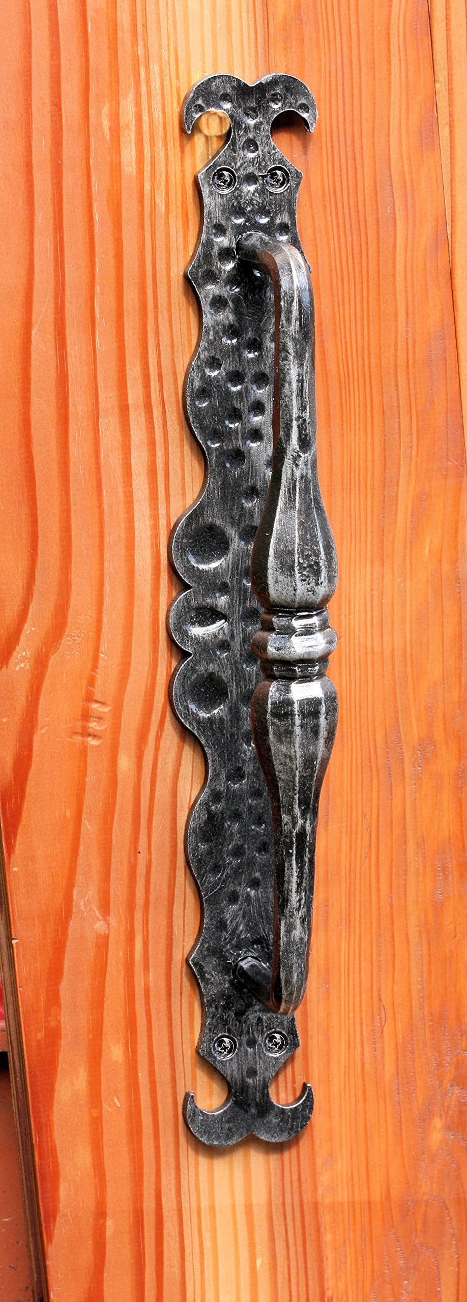 Tirador de puerta de acero macizo forjado, para puerta principal, puerta de entrada, puerta corredera, puerta, etc. Arte de hierro antiguo (negro y plata)