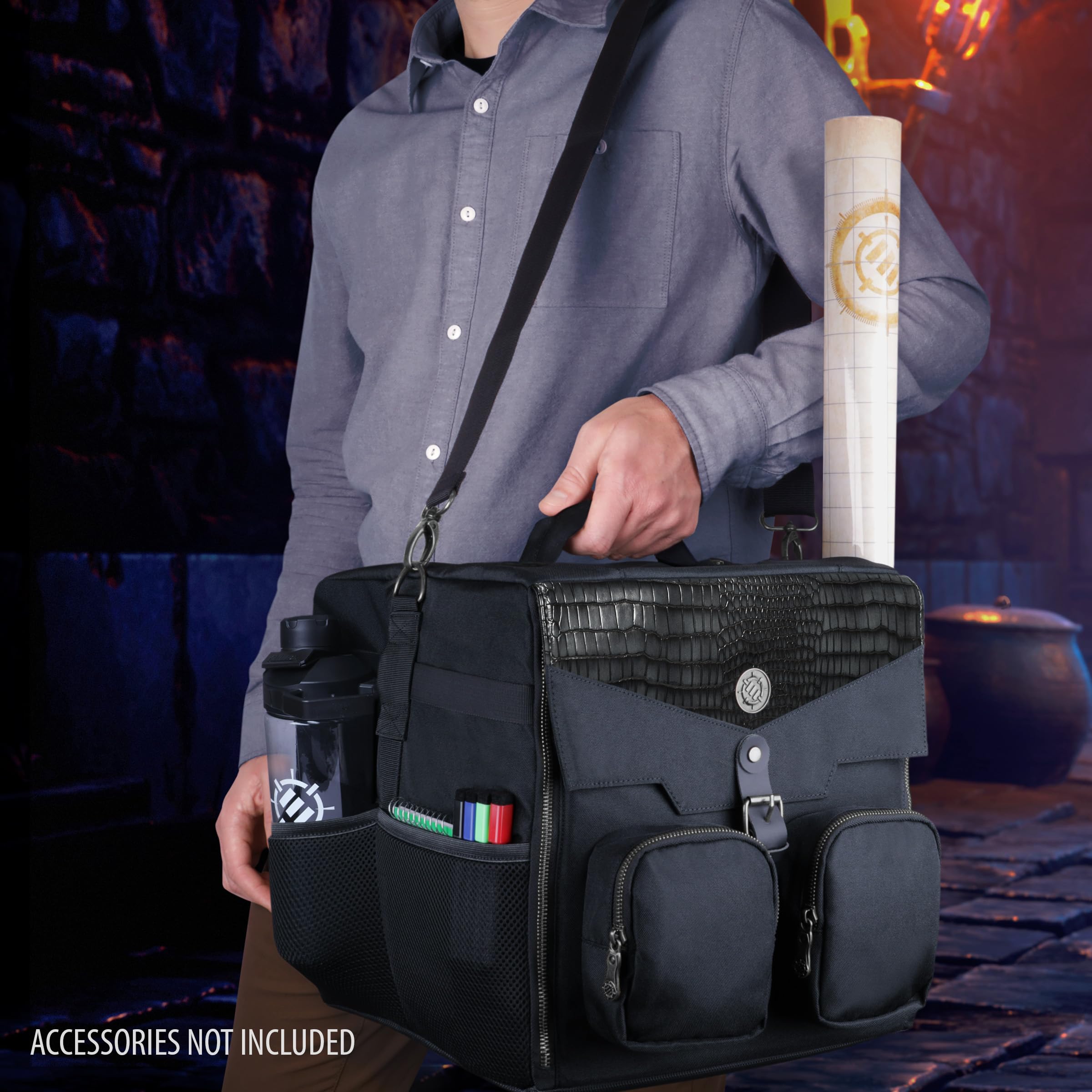 ENHANCE Bolso de Hombro Juegos Mesa - Edición de Coleccionista con Correa el Hombro y Bolsillos Accesorios Como Dados, Cartas y Más - Estuche Reforzado que Protege tus Juegos Mesa (Dragón Negro)