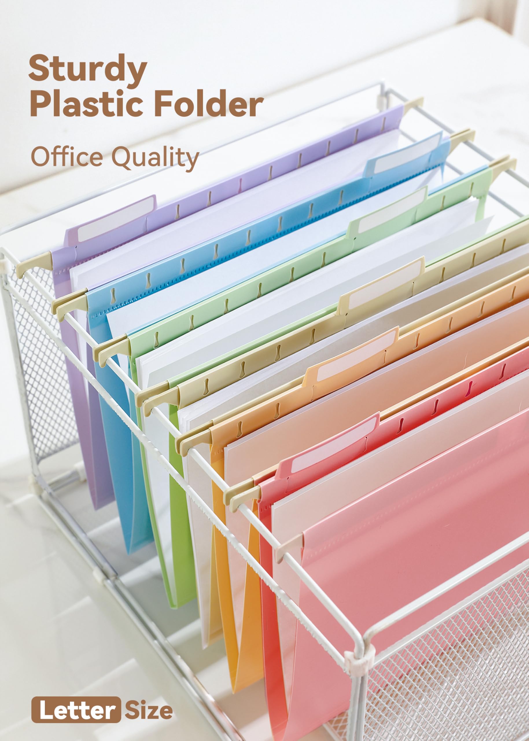 SortRax Plastic Hanging File Folders, Letter Size, 12 Pack  Hanging Folders, with Insertable 1/5-Cut Tabs for Filing Cabinets: Pastel