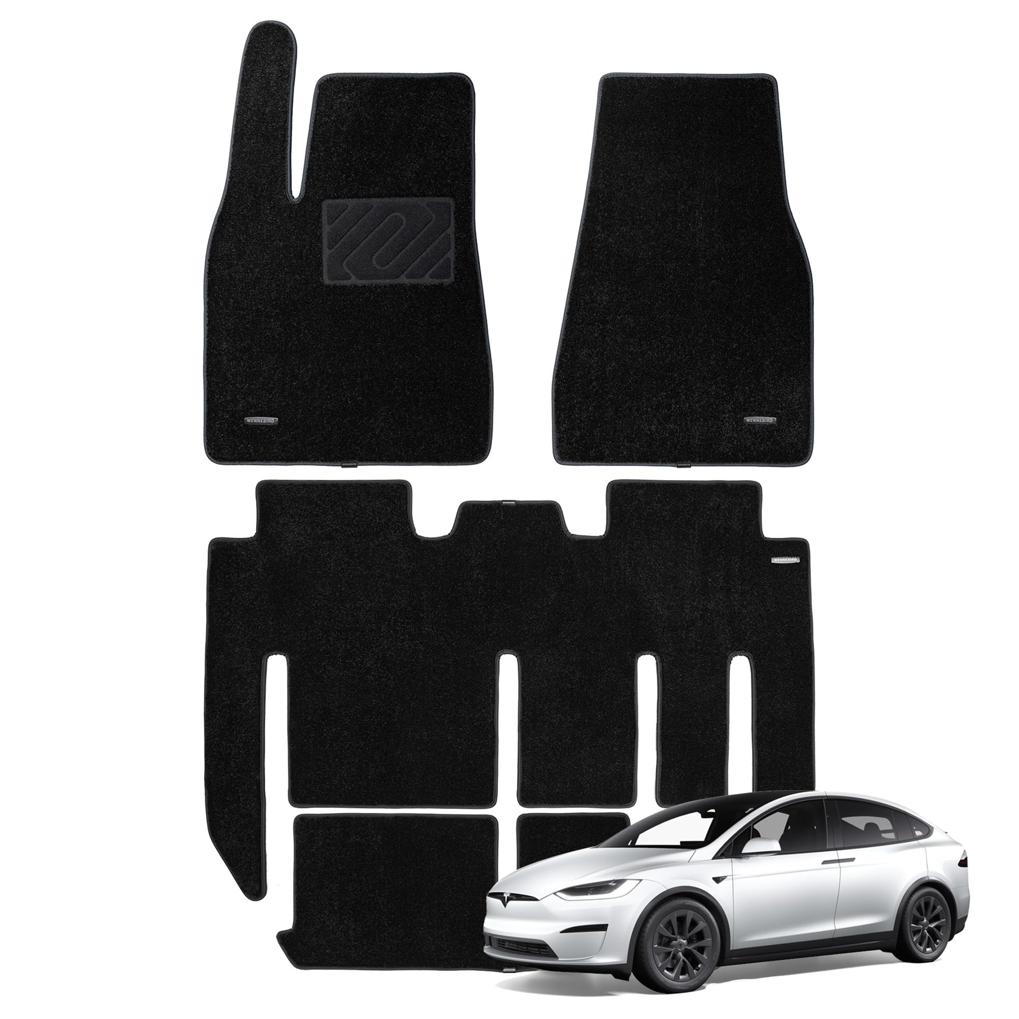 WENNEBIRD Superior Carpet Floor Mats for 2015-2020 Tesla Model X 7 Seater, Premium All Weather Anti-Slip Waterproof Floor Liners, 0.6 Inch Thickness Rugs, Car Interior Accessories - 4pc