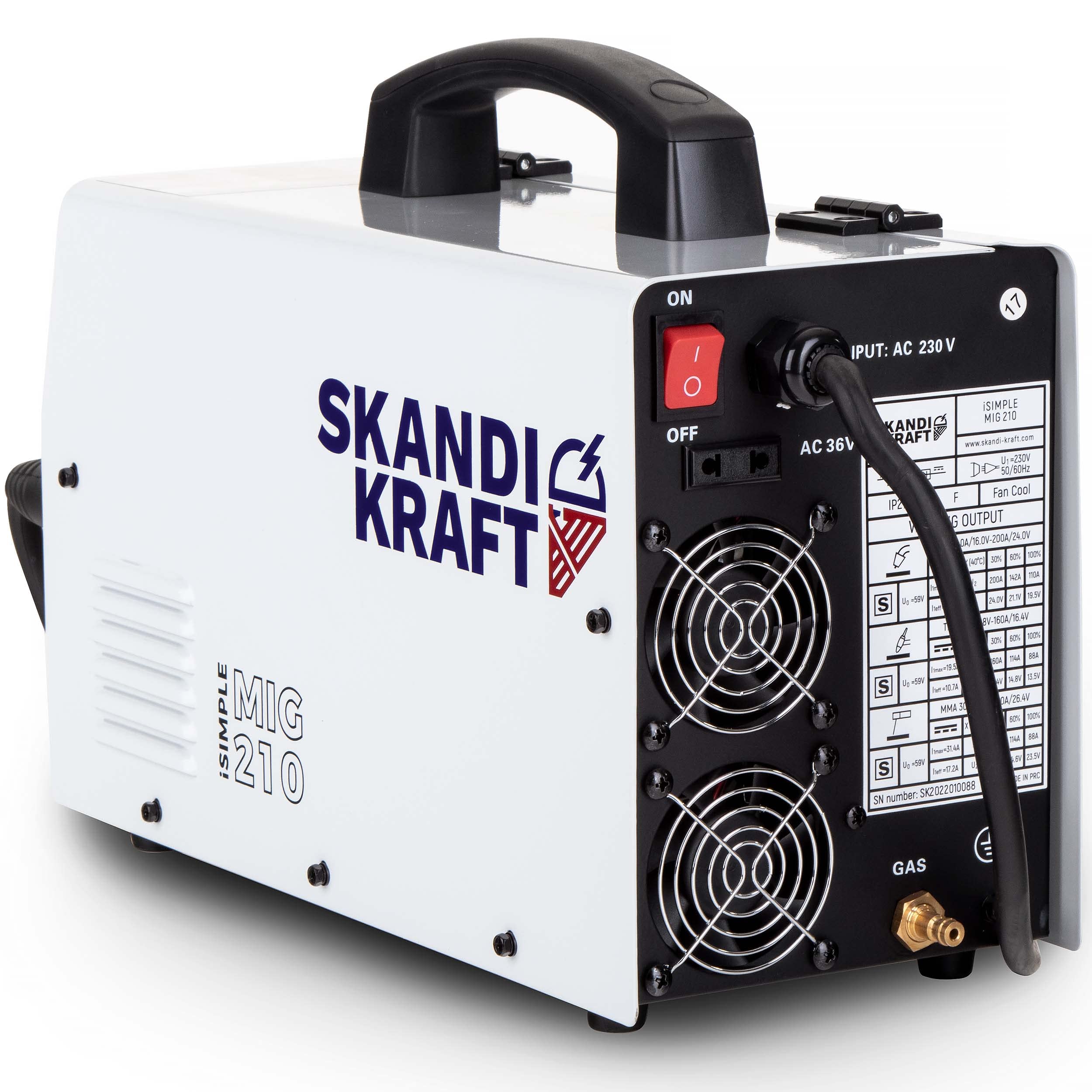 SKANDI KRAFT iSIMPLE MIG 210 - Kit completo con botella de gas de 8 l y casco - Estación de soldadura de gas de protección 4 en 1 MIG MAG 200 A 230 V - Soldador de alambre de llenado sin gas, TIG MMA