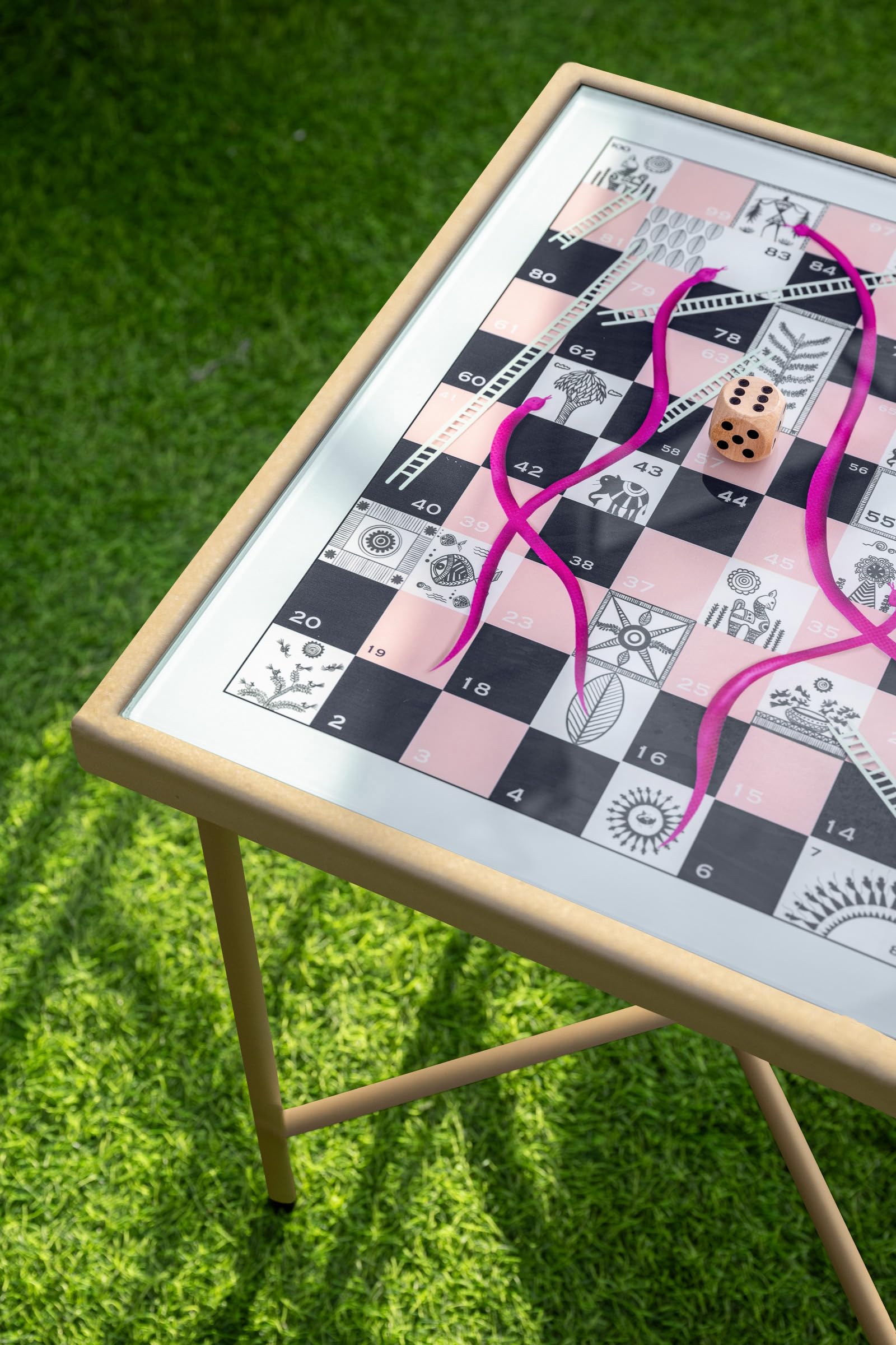 Dorable The Colourful Chase - Patio Table for Poolside Garden, Living Room, Bedroom, Small Spaces (Pink-Gold Base)-image-24
