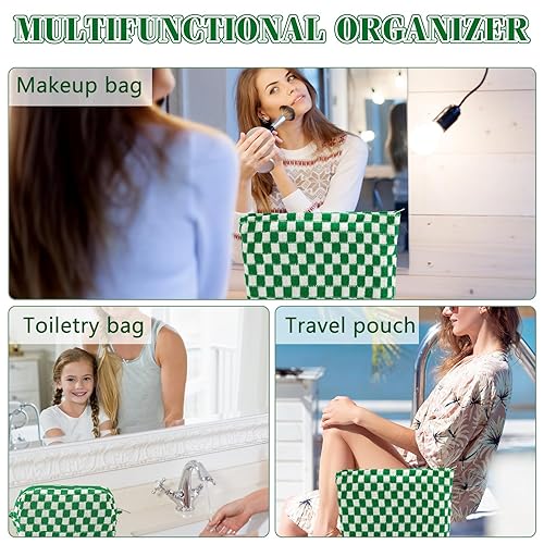 Miniatura 3 de ZLFSRQ Bolsa de maquillaje a cuadros para mujer, grande y pequeña, juego de bolsa de cosméticos a cuadros, bolsas de aseo de viaje, bolsa de