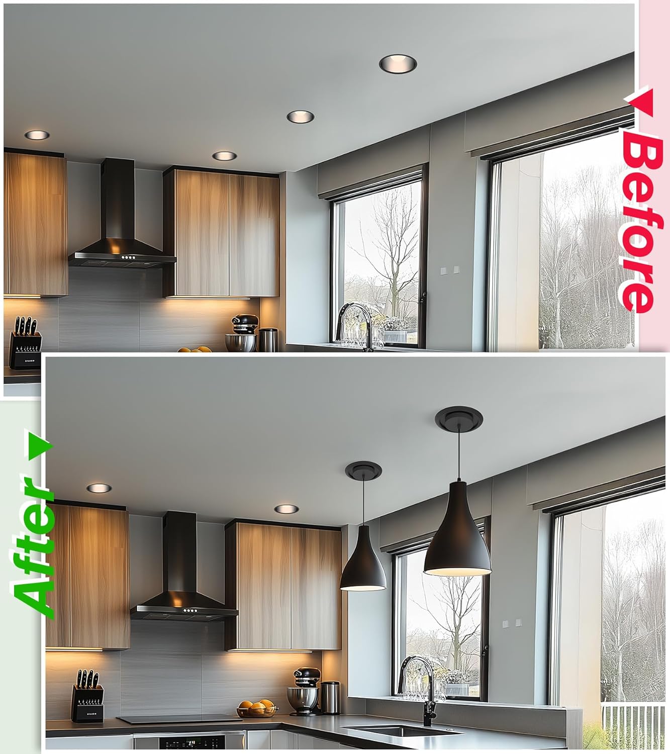 5 & 6 Inch Recessed Can Light Conversion Kit, Upgrade to Stylish Pendant & Hanging Light, Ceiling Fan Compatible, Includes 8-Inch 3D Ceiling Medallion (Matte Black Finish, 1-Pack)