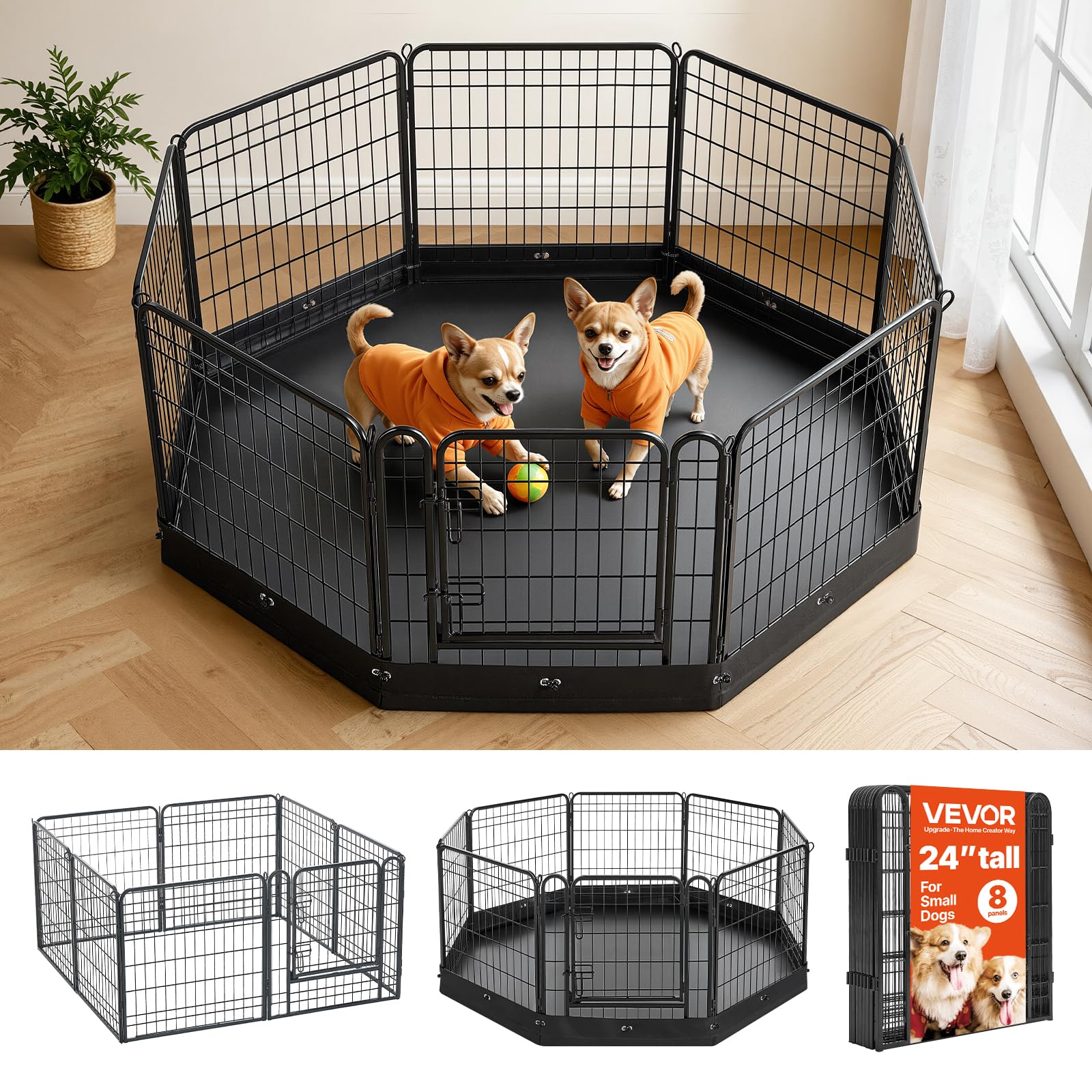 VEVOR Dog Playpen, 24 Inch 8-Panel Puppy Pen with Waterproof Bottom Pad