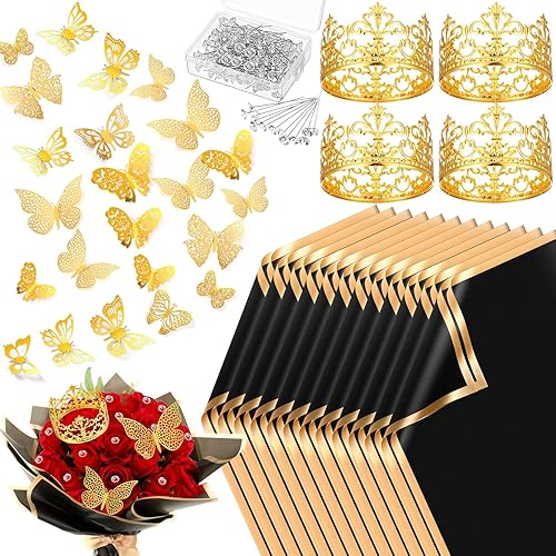 Ctosree 266 piezas de ramilletes de boda para corona de flores, papel de regalo de flores a granel y decoración de pared de mariposa 3D para