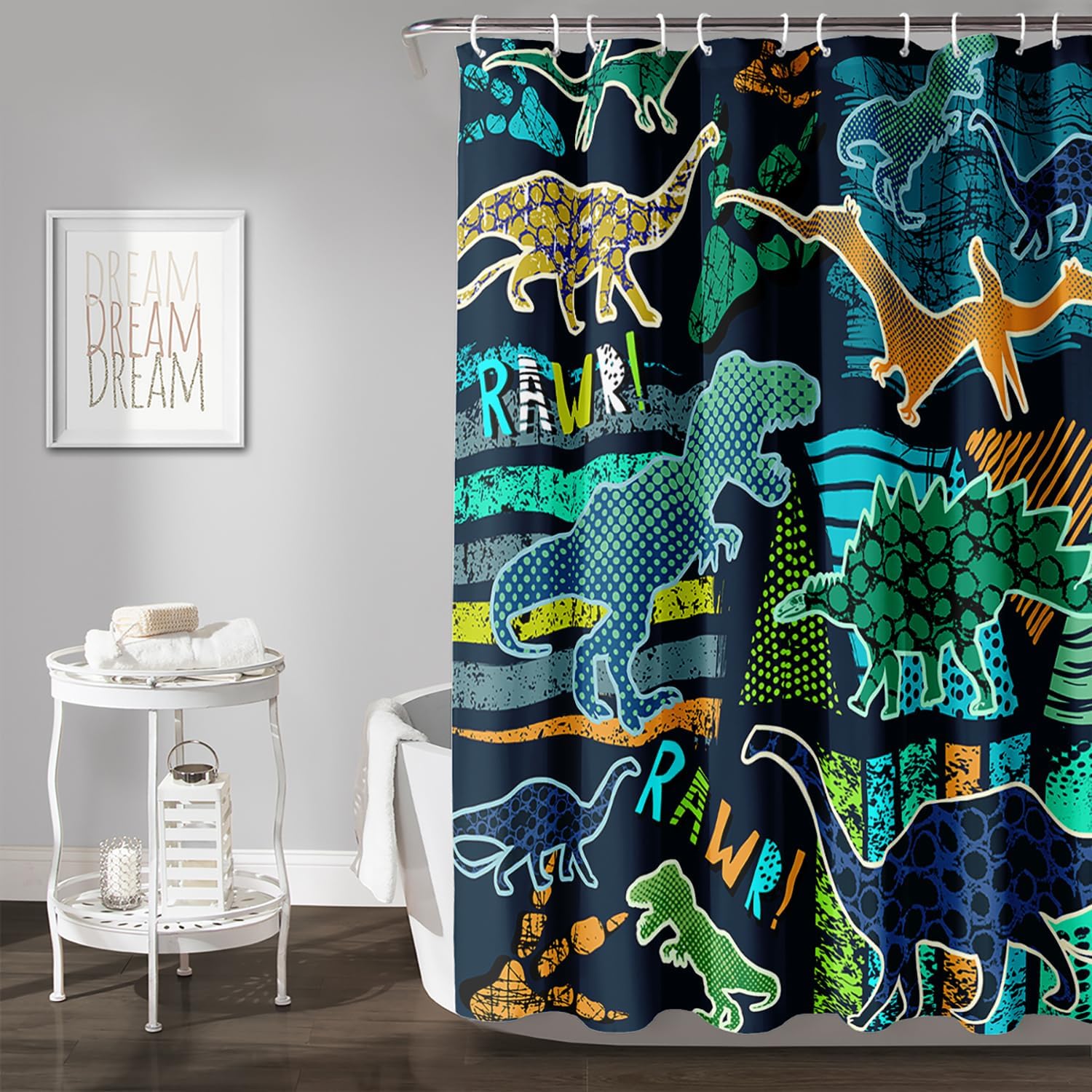 AILONEN Boys Dinosaur Shower Curtain 72" W*72" H for Bathroom,Cartoon Dinosaur Bathroom Shower for Kids Boys,Retro Blue Dinosaur Print Bath Curtain Polyester Waterproof Bathroom Curtain with 12 Hooks