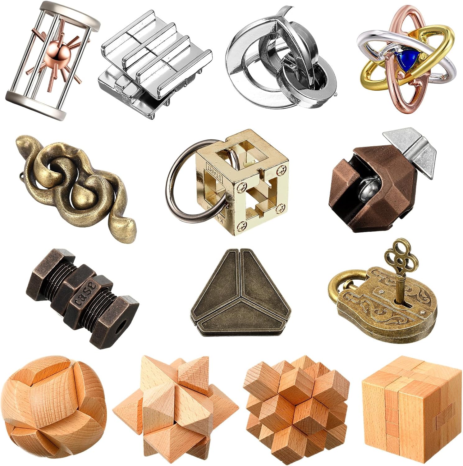 Syhood 14 Pcs Metal Brain Teaser Puzzles Ring Interlock Logic Puzzle Iq Lock Challenging Gift for Christmas Adults Party Table(Educational)