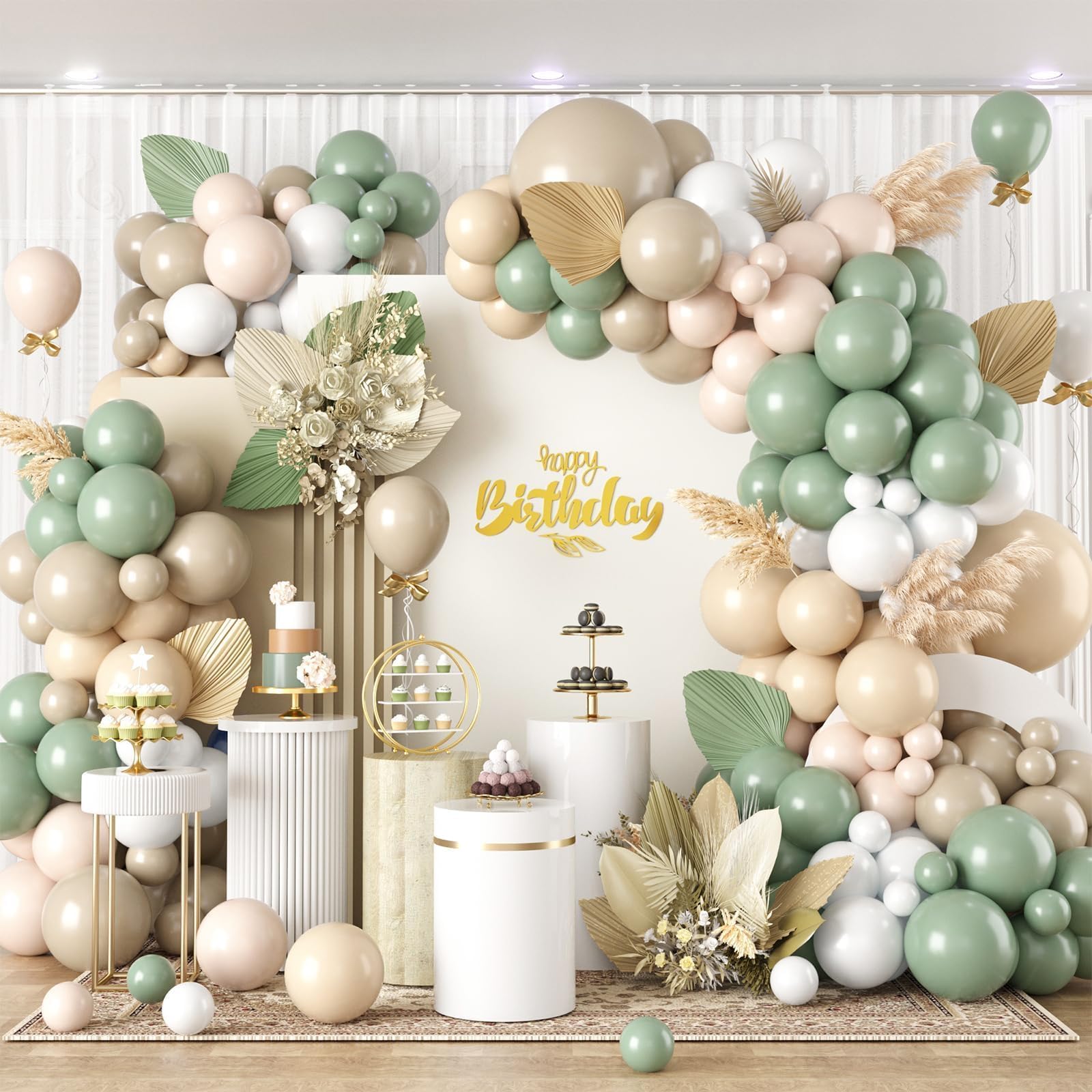 Sage Green Balloon Arch Kit,122Pcs Green Sand White Nude Apricot Matte Neutral Balloons for Baby Shower Boho Wedding Bridal Engagement Gender Reveal