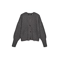 VERO MODA VMLEA LS V-Neck Cuff Cardigan Noos, Asfalto/Dettaglio: w. Fantasma/Tornado