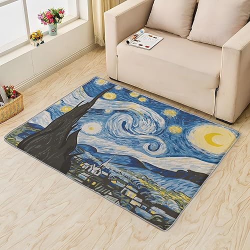 Miniatura 2 de Van Gogh - Alfombra de 6 x 9 pies, alfombra de noche estrellada para dormitorio, sala de estar, alfombra grande con estampado de pinturas famosas,