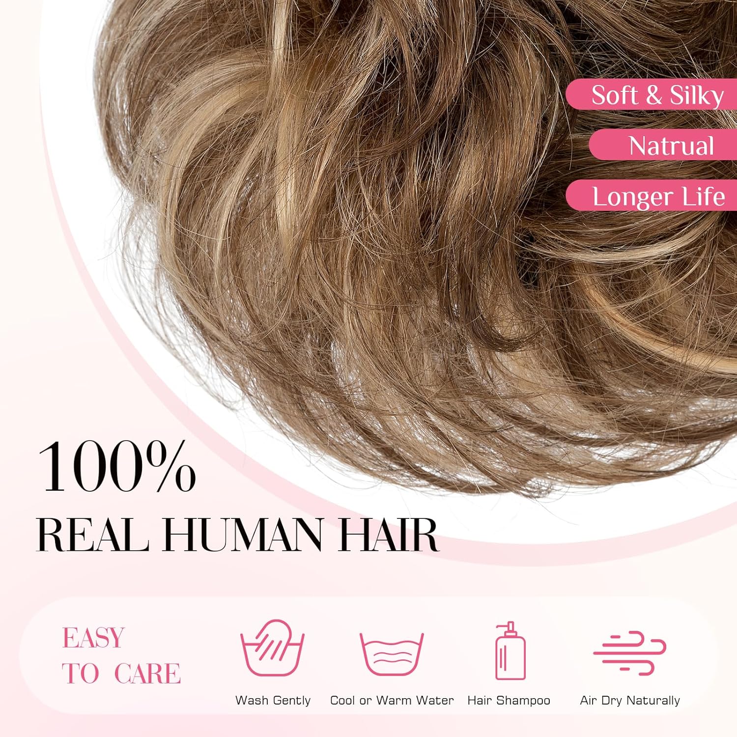 Rich Choices Claw Clip Messy Bun Hair Piece 100% Real Human Hair,Curly Wavy Thick Chignon Hair Extensions,Tousled Updo Hair Buns for Women 42g #4P27 Medium Brown Mix Dark Blonde