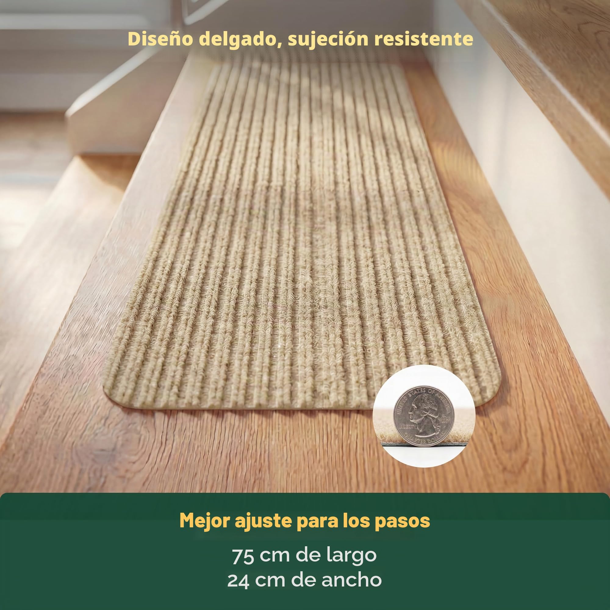 MBIGM 20cm X 76cm (Paquete de 15) Alfombras Antideslizantes Peldaños de Escalera Alfombrilla Antideslizante Interior para niños Mayores y Mascotas con Adhesivo Reutilizable, Camello