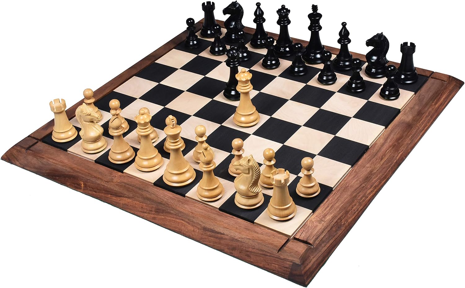 4" Majestic Series Staunton Chess Pieces Only Set-Double Weight Ebonised Boxwood
