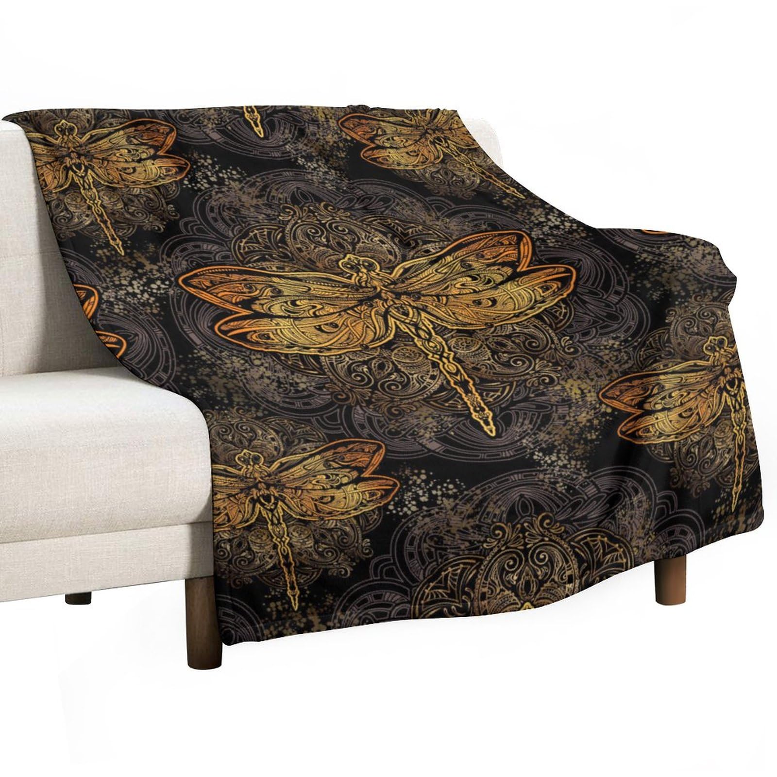 Homeoanimal Dragonfly Print Throw Blanket 100 x 130 cm, Lightweight Flannel Blanket, Cozy Microfiber Blankets for Couch Sofa Bedroom Decorative
