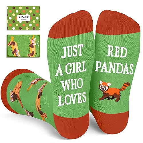Zmart Funny Socks for Men Women - Red Panda Socks for Teen Girls Boys, Novelty Crazy Sloth Gifts - Just Girl Loves Red Panda