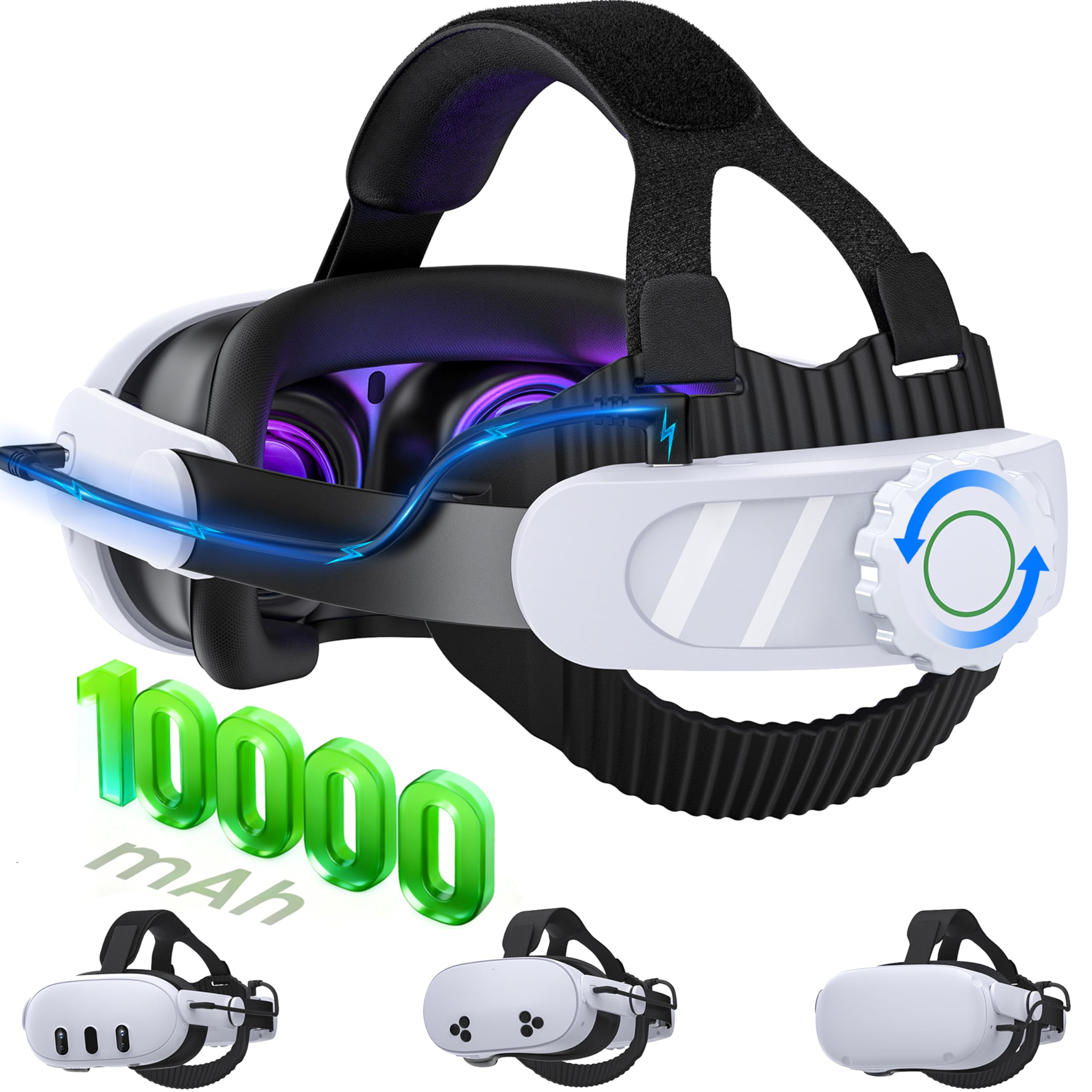 10000mAh Battery Headstrap for Quest 3 / 3S /2 VR User Enthusiast Accessories Adjustable Comfort Head Strap for Oculus Meta 3/3S/2 VR Elite