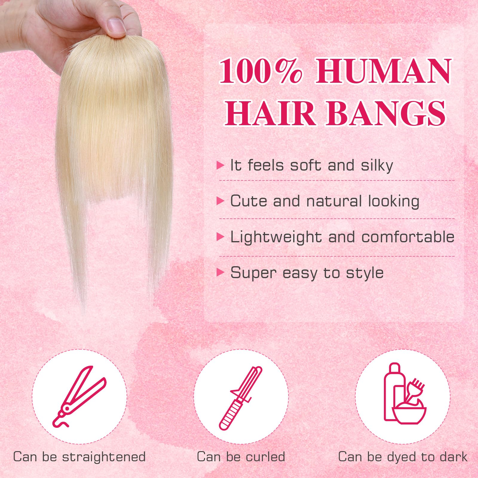 MY-LADY Frangia a Clip Capelli Veri 14g, Leggera Frangetta Finta Francese con Tempie, Biondo Platino Posticci Frangia Frontale Extension per Correggere i Contorni del Viso, Clip in French Bangs (#60)