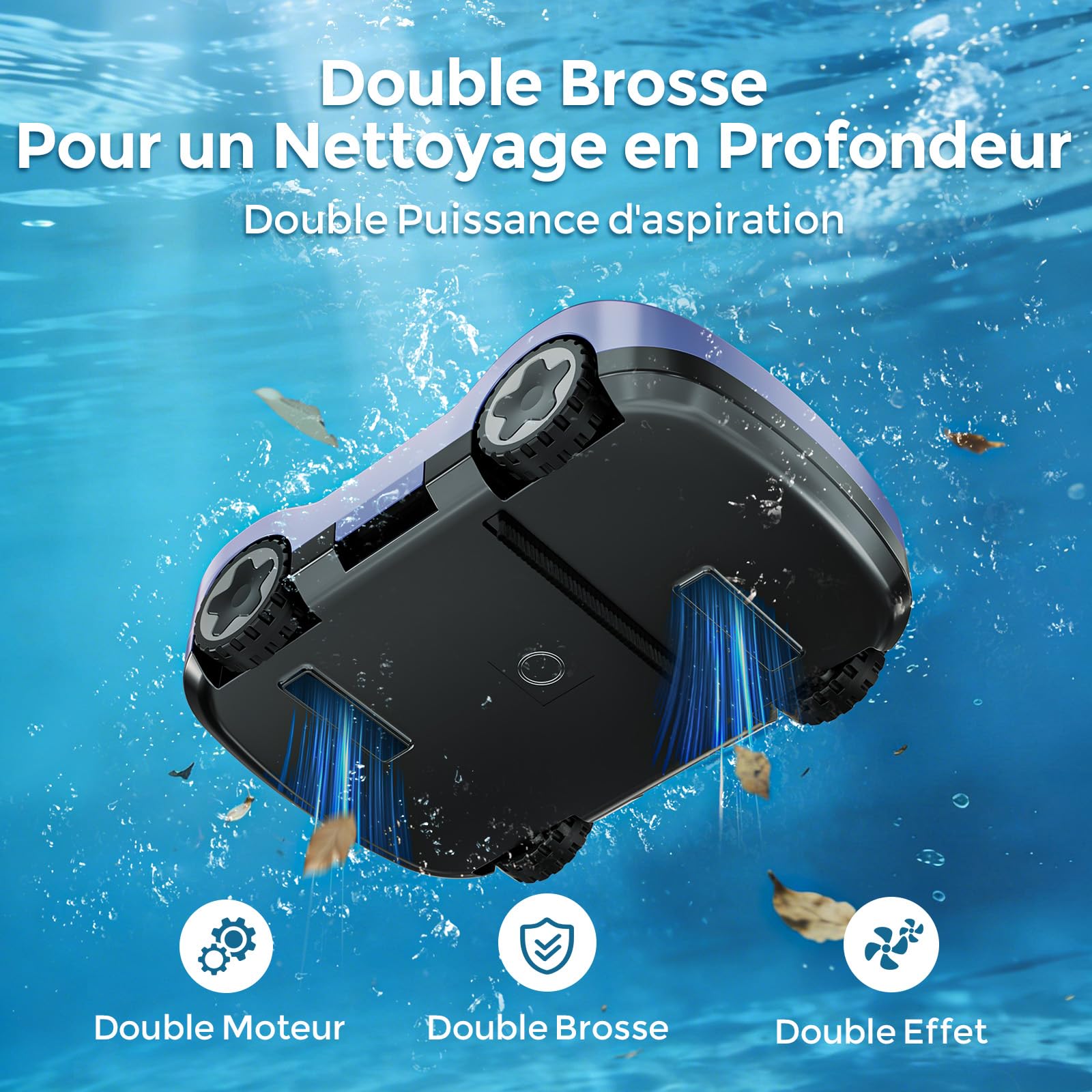 Robot Piscine, Aspirateur Piscine sans Fil, 180 Min d'Autonomie, Aspiration Puissante, Navigation Intelligente, Filtration Ultra-Fine, Auto-Parking, Robot Piscine sans Fil pour Piscines Hors Sol 200m²