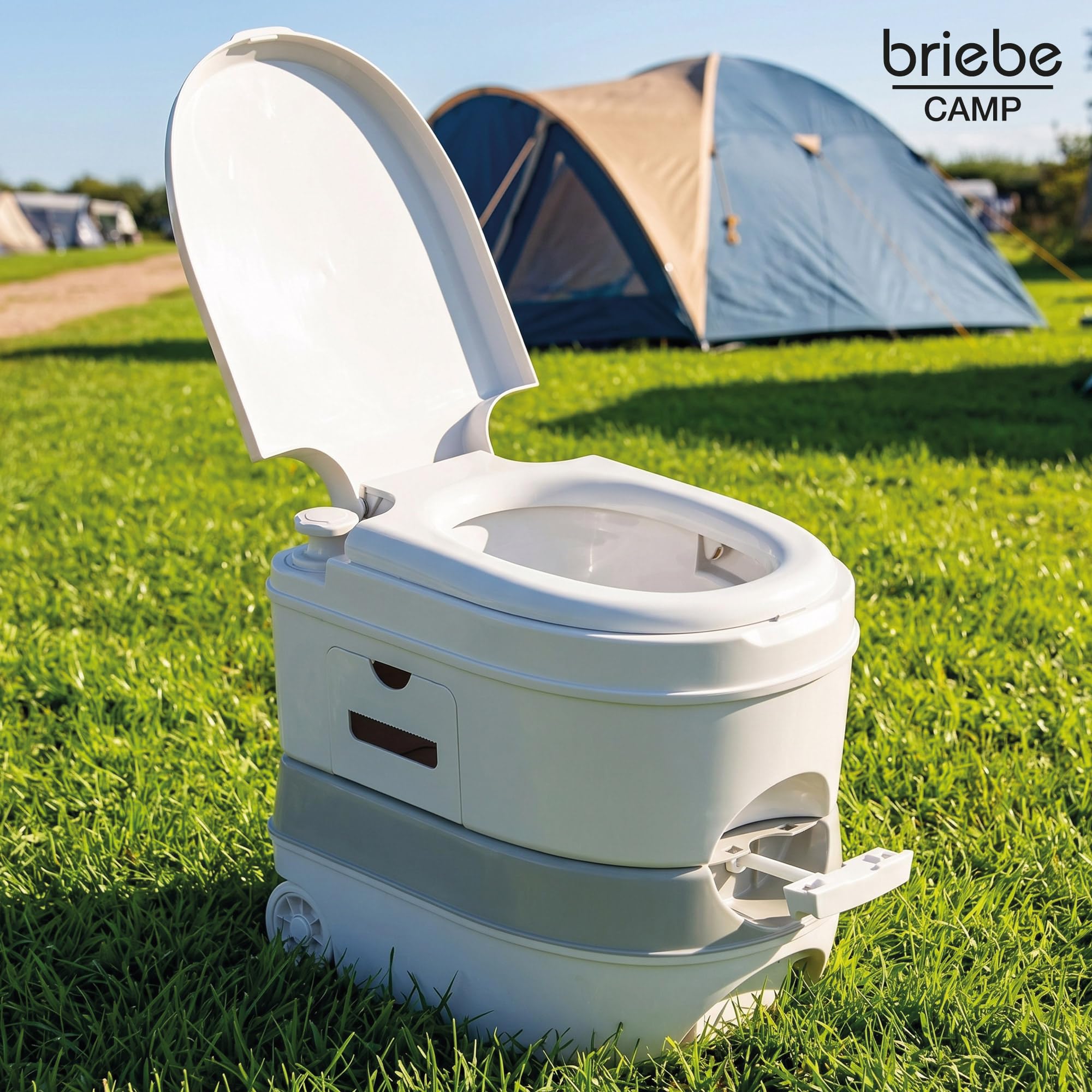 briebe Camp WC Portatile 24L Bagno Chimico, Campeggio, Camper, Roulotte, Barca e Outdoor, Serbatoio di Scarico dell'Acqua con Pompa a Pistone 20L, Potty