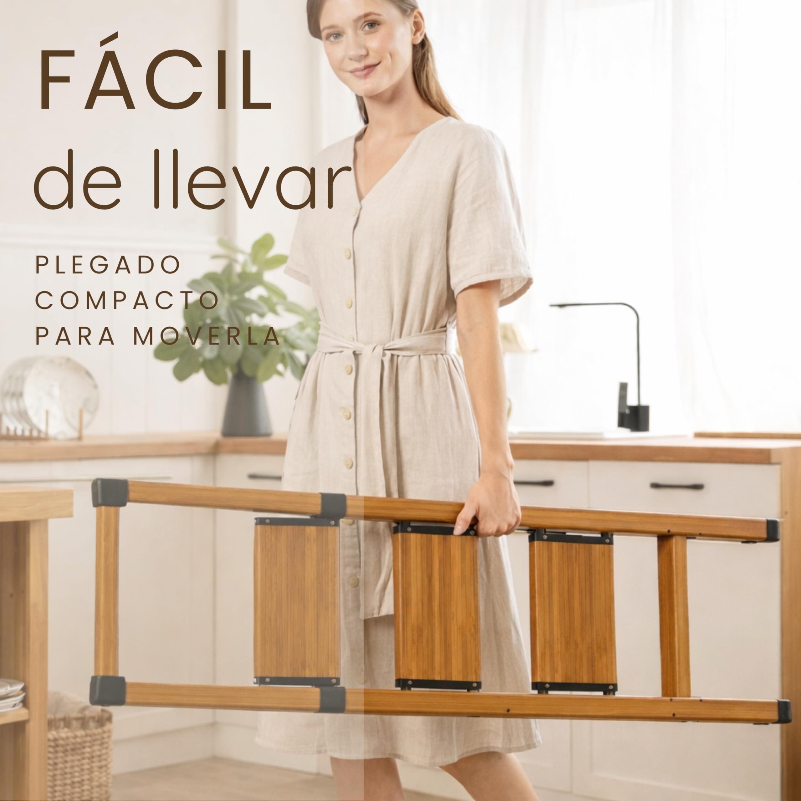 Escalera Plegable de Aluminio Efecto Madera para hogar y Cocina, 3 peldaños, peldaños Anchos Antideslizantes, EN 131 — view 6
