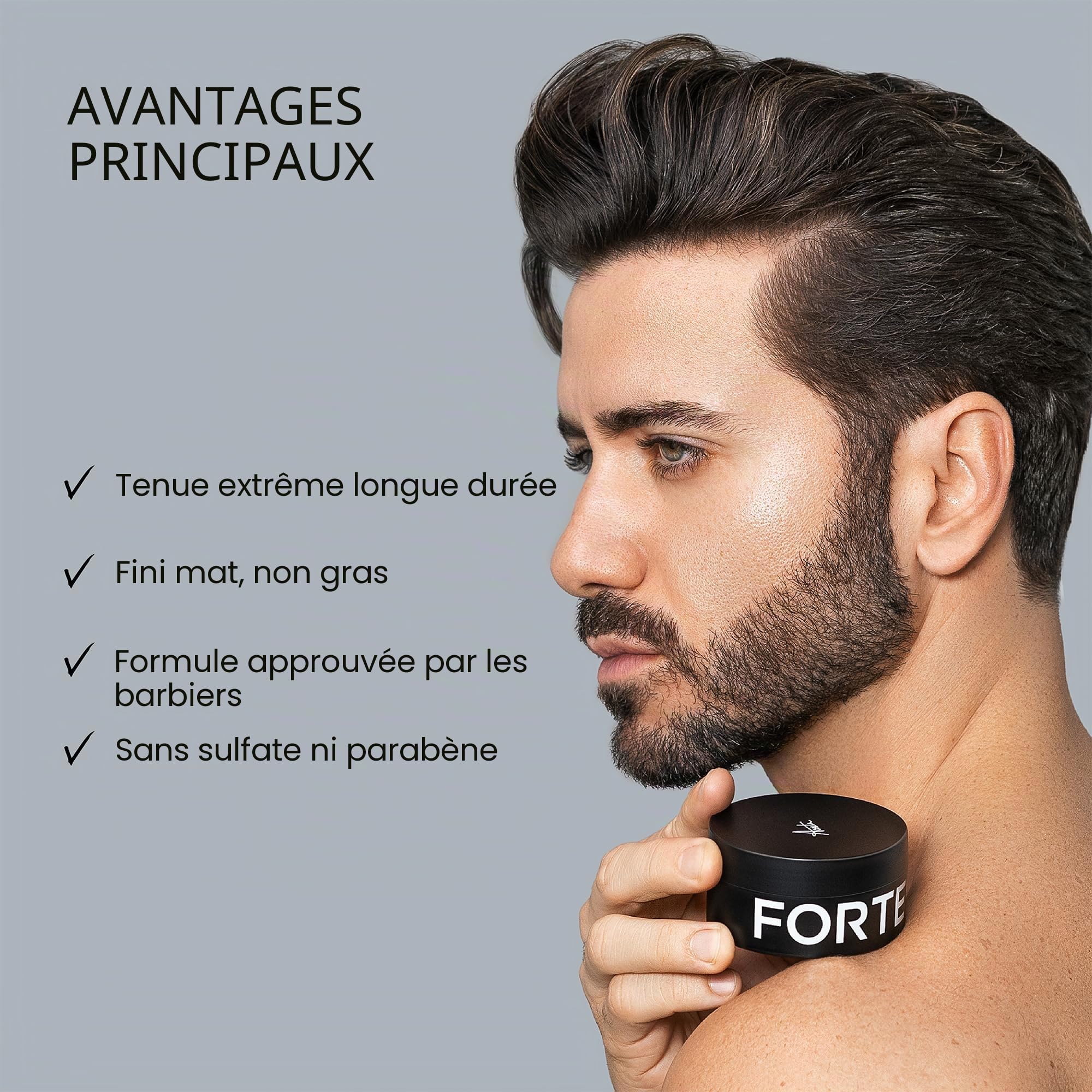 Alex Costa Forte Series Argile à cheveux pour homme (parfumée) – Tenue extrême – Ingrédients naturels – Pour la texture, le volume et la définition – Finition mate – Pour cheveux épais, épais et tenac