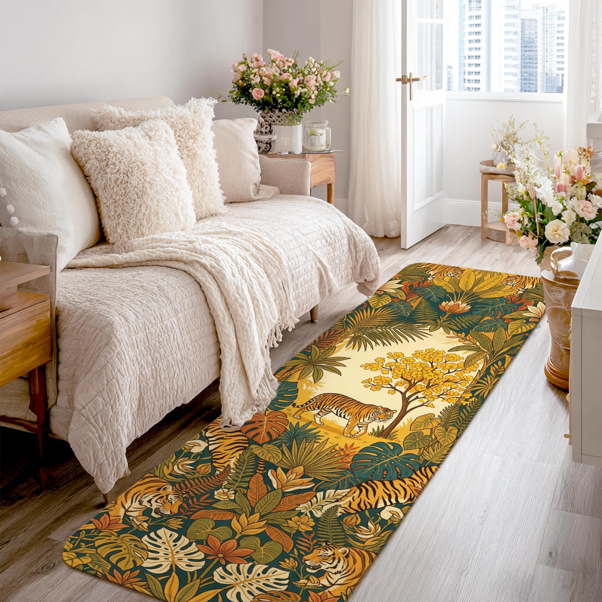 Alfombra de tigre verde para entrada y cocina que alegra tu hogar con estilo tropical