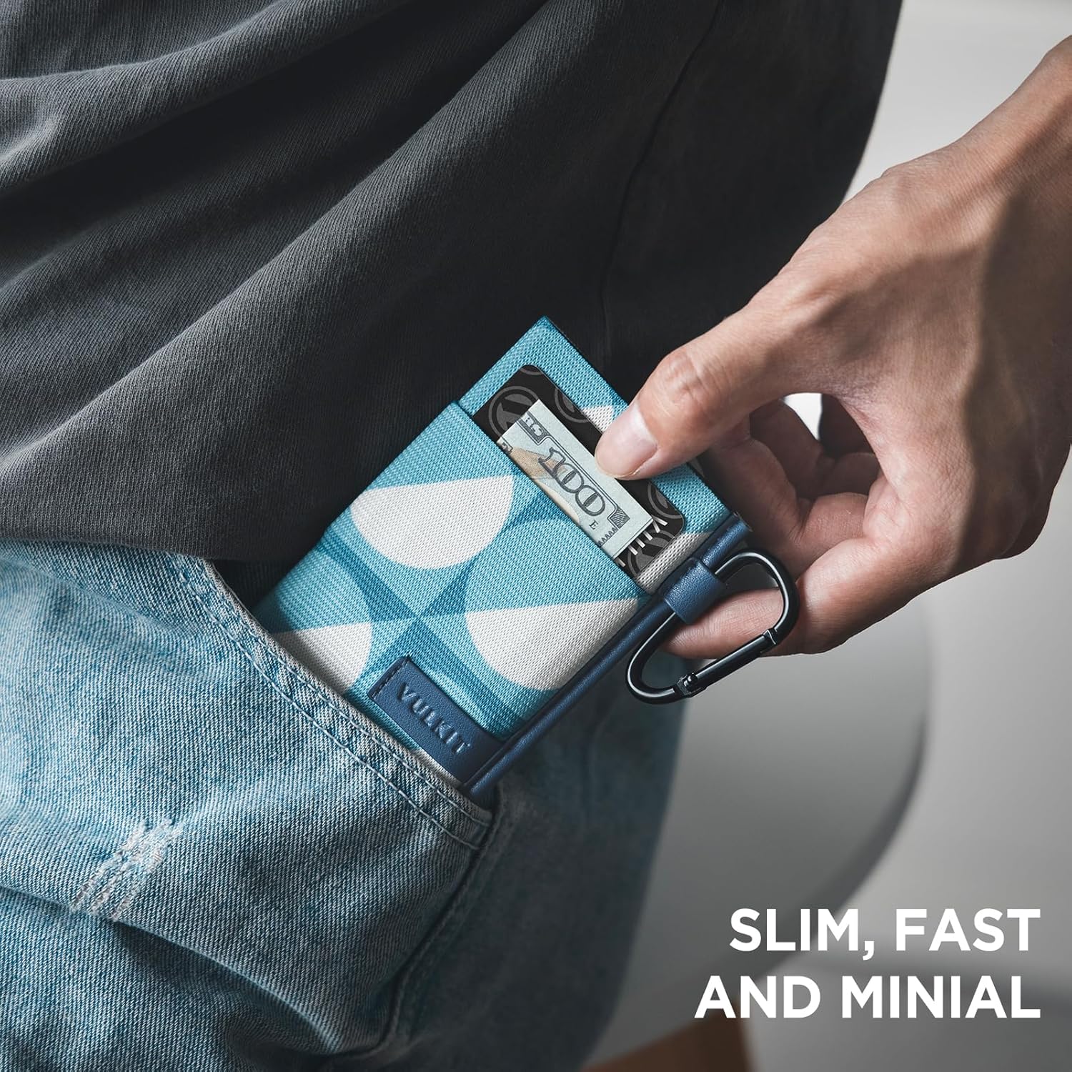 VULKIT Slim Wallet for Men and Women, Pop up Credit Card holder Metal Case RFID Blocking with Keychain and Elastic Pocket (Circle Blue) - Image 6