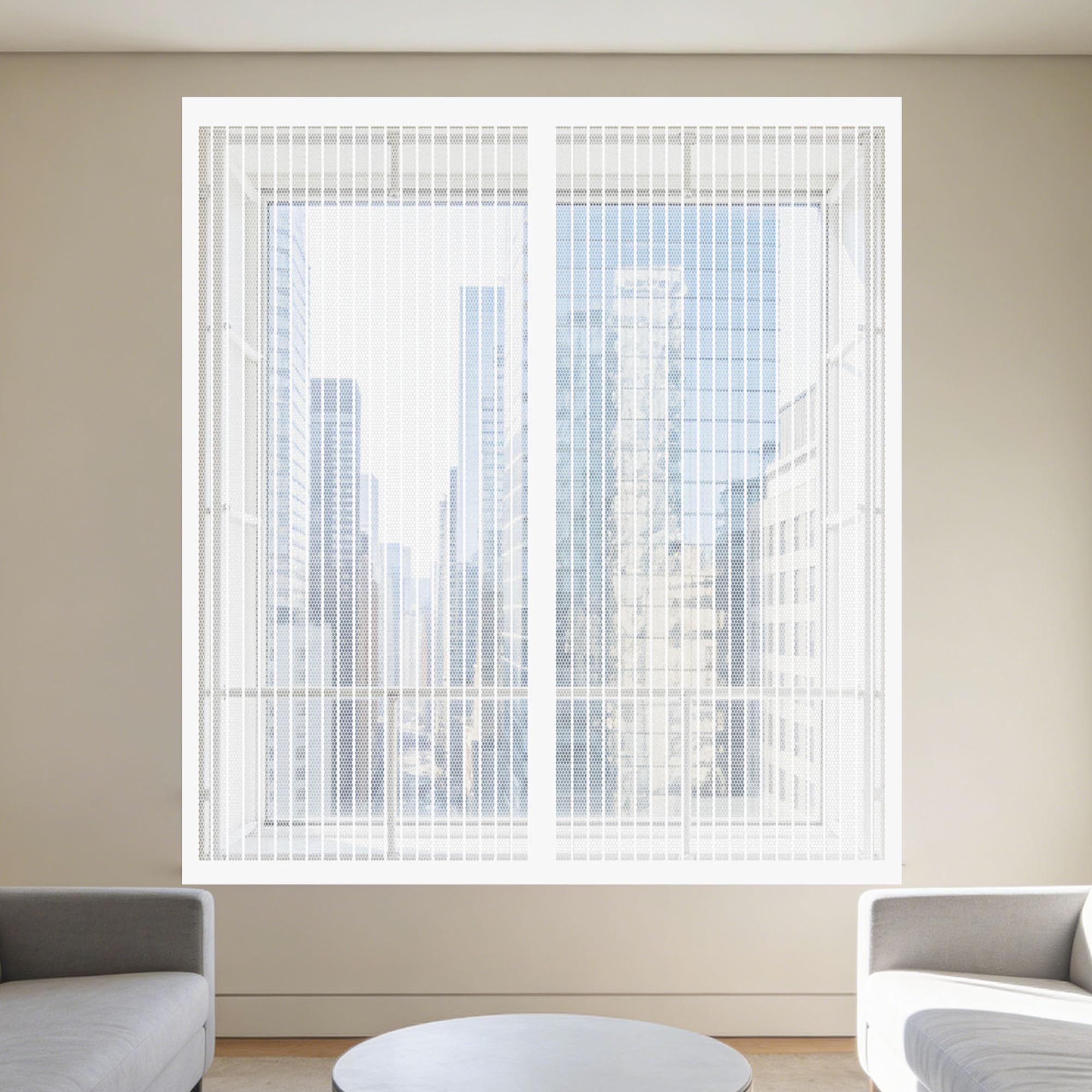 Magnetic Window Screen 145 x 115 cm Selfadhesive Tape Fly Screen for Windows Fine Mesh Design Prevents Tiny Insects from Entering for Windows Doors and Patio Screens, White