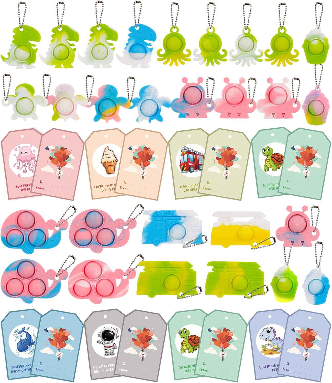 DG-Direct 28 Packs Valentine's Day Cards with Pop keychain Toys, Kids Valentine Party Favor, Valentine's Day School Classroom Prizes, Valentine Exchange Gift