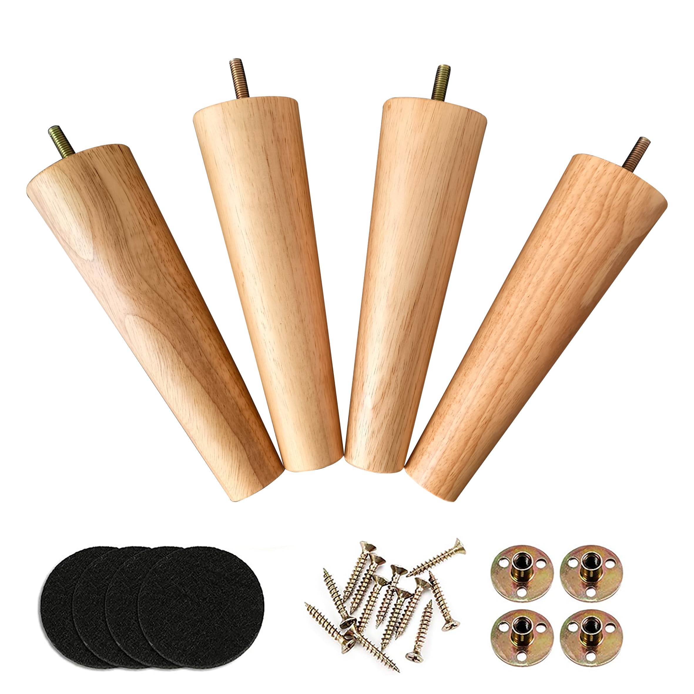 furniture legs 20cm, wooden furniture legs, legs for furniture, sofa legs set of 4 with Rubber Protection Pad & Screws Pre-Drilled M8 Bolts (8" / 20cm)