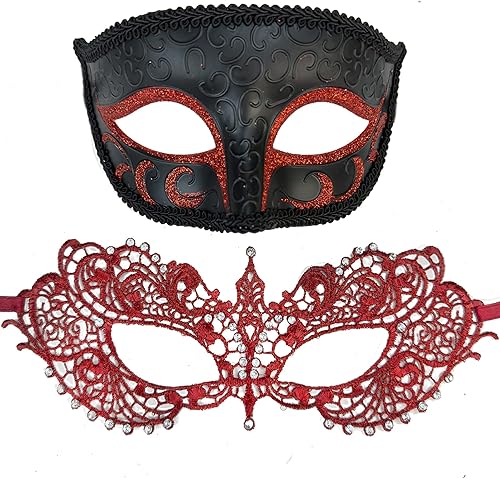 Máscaras de máscaras para parejas para mujeres y hombres, juego de máscara veneciana para mascarada, máscara burlesque, disfraz de Halloween,
