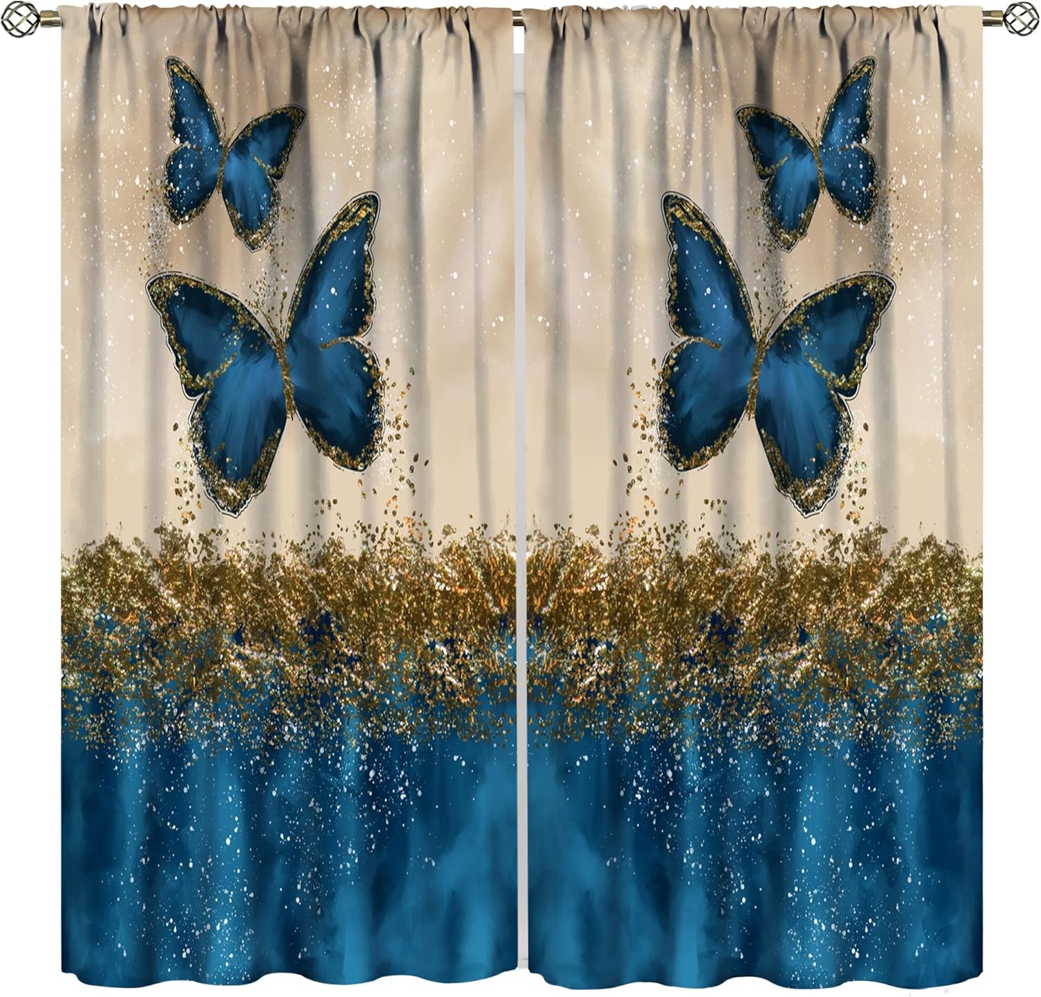 Butterfly Curtains,Gold Blue Beautiful Dreamy Butterfly