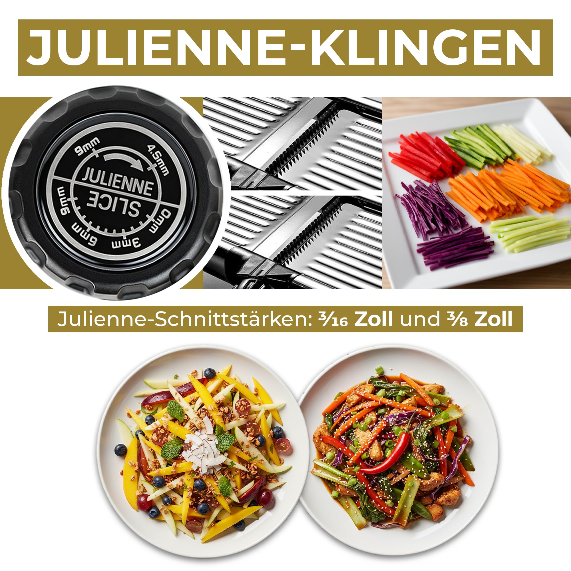 Verstellbarer Gemüsehobel aus Edelstahl – Mandoline Küchenhobel für Kartoffeln, Tomaten, Karotten, Obst, Gemüse & Zwiebeln – Inklusive 1 Paar Schnittschutzhandschuhe