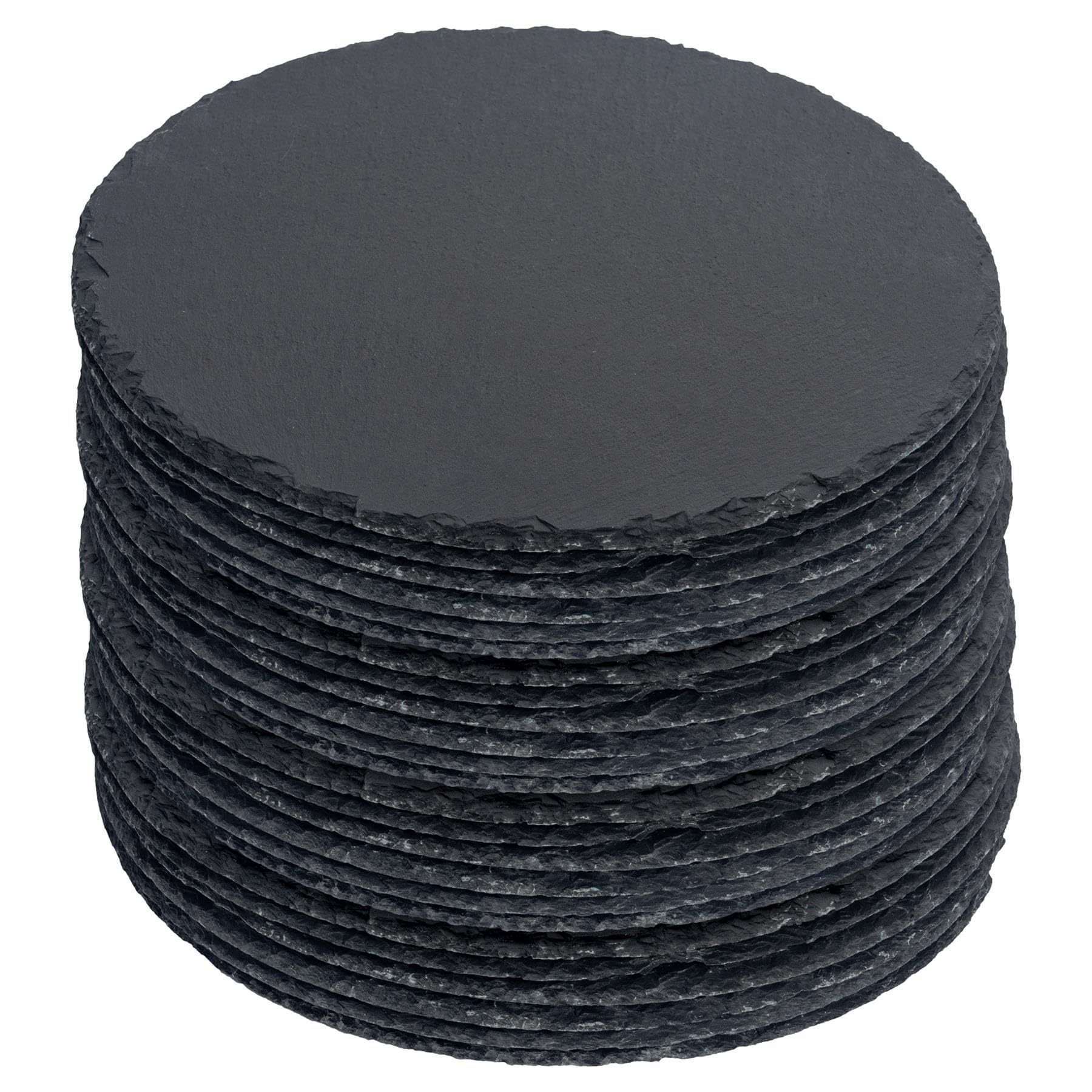 Argon Tableware Round Slate Placemats - 30cm - Pack of 24 - Black Natural Stone Slate Dinner Mats Dinnerware Plate Placemats for Kitchen, Home, Bar, Restaurant, Weddings, Events