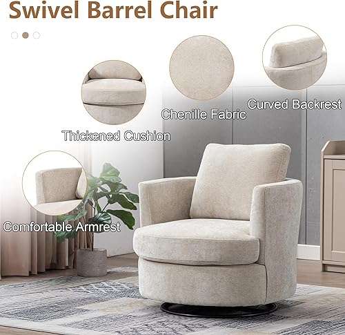 Miniatura 43 de Silla giratoria decorativa, sillas giratorias redondas de felpilla de 31.9 pulgadas de ancho para sala de estar, cómoda y moderna silla giratoria de