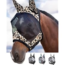 Harrison Howard LumiVista Horse Fly Mask Standard with Ears UV Protection for Horse Leopard Print L Full Size