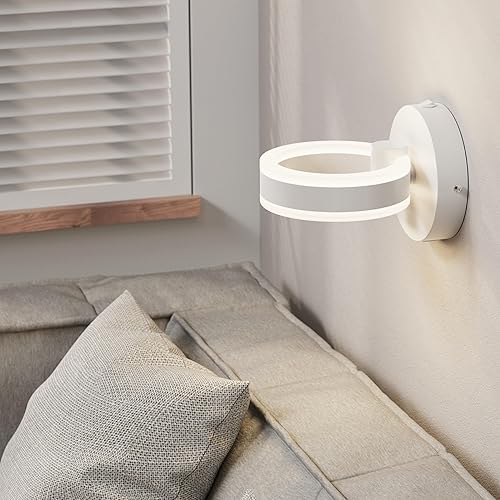 Miniatura 5 de PHIXART Lámpara de pared LED con interruptor integrado y puerto de carga USB, lámpara de pared con cable de 110 voltios de CA (blanca)