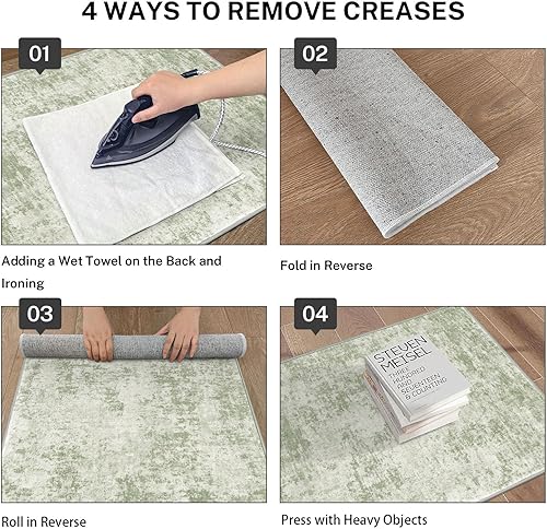 Miniatura 4 de Alfombra moderna abstracta para interiores de 3 x 5, lavable, antideslizante, suave, verde salvia, gris, alfombra de entrada, alfombra de cocina con