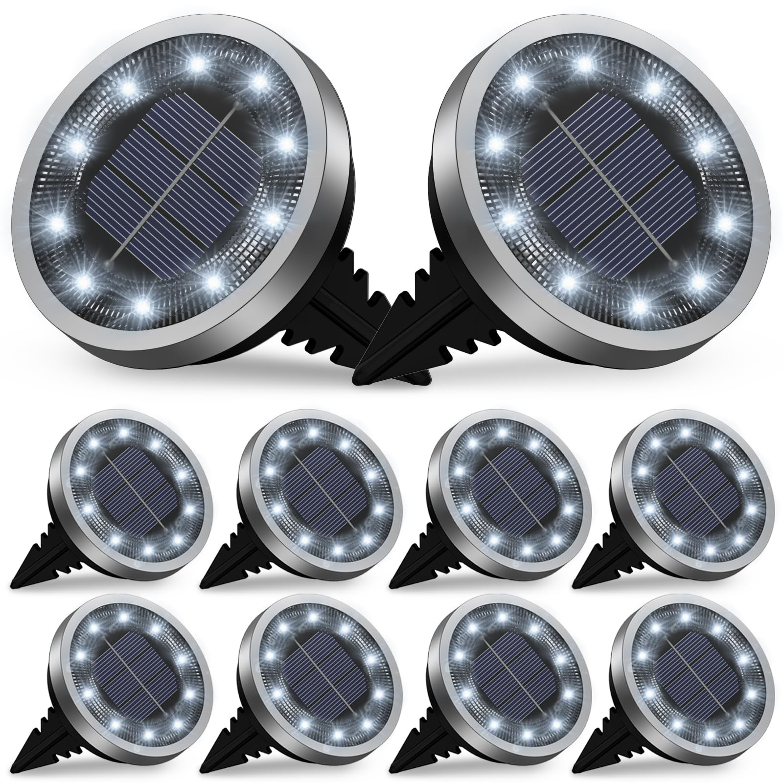 Solar Lights Outdoor Garden, 10 Pack Solar Ground Lights 10 LED Pathway Waterproof IP65 Garden Light Landscape Lighting, In Ground Light Decorative for Sidewalk Driveway Walkway Lawn Deck Steps Stair